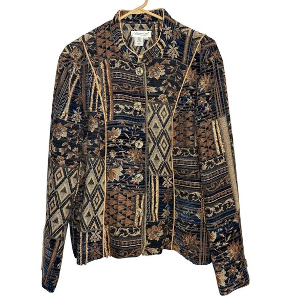 Coldwater Creek Womens Geometric & Floral Buttton Tapestry Jacket XL Earth Tones - Picture 1 of 10